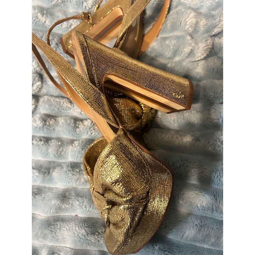 Sam Edelman Gold Bow Heeled Sandals | Metallic Evening Shoes | Size 8.5‎ - Picture 4 of 8